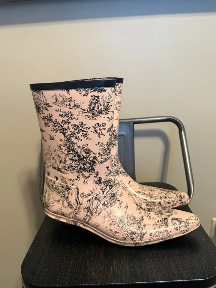 Tamara Henriques Rosa Toile Gatito Tacón Botas de Lluvia Mujer’s 38 Y2K Foto 2 de 4