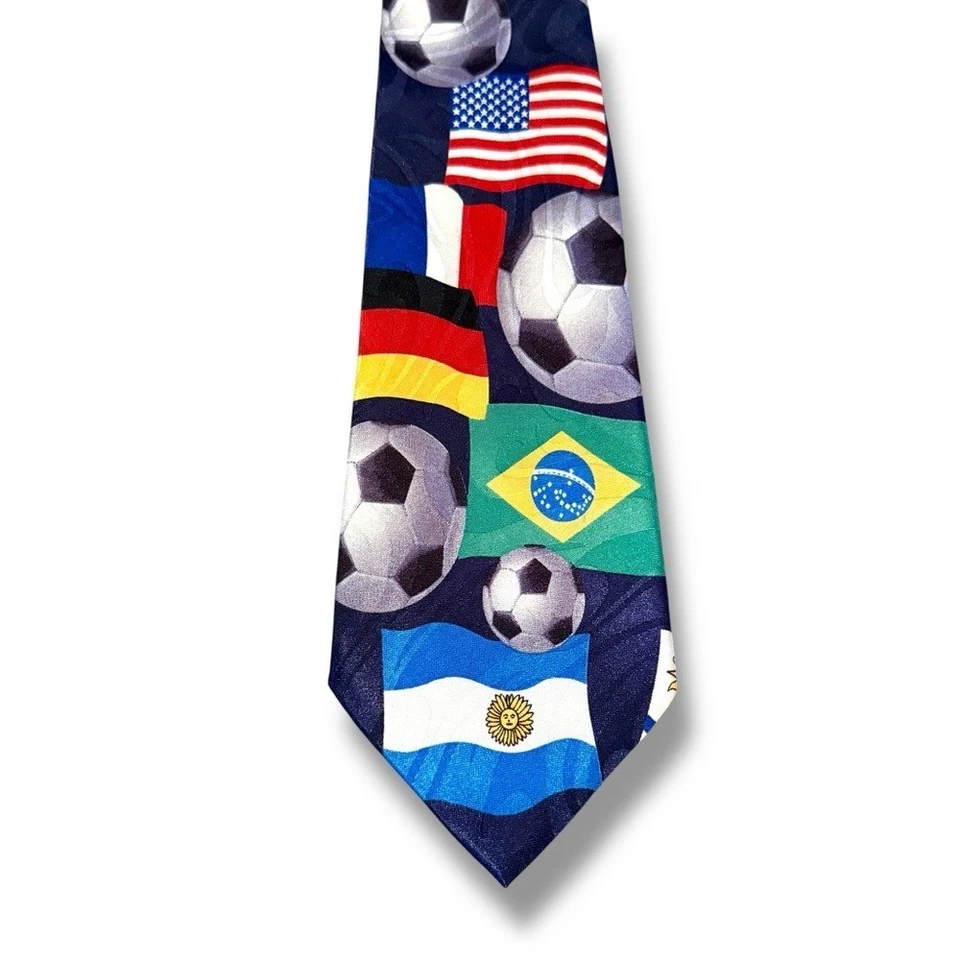 Corbata Bandera Balón de Fútbol Fratello Azul Marino Unisex Talla Hecha a Mano Novedad Ropa Divertida Foto 2 de 4