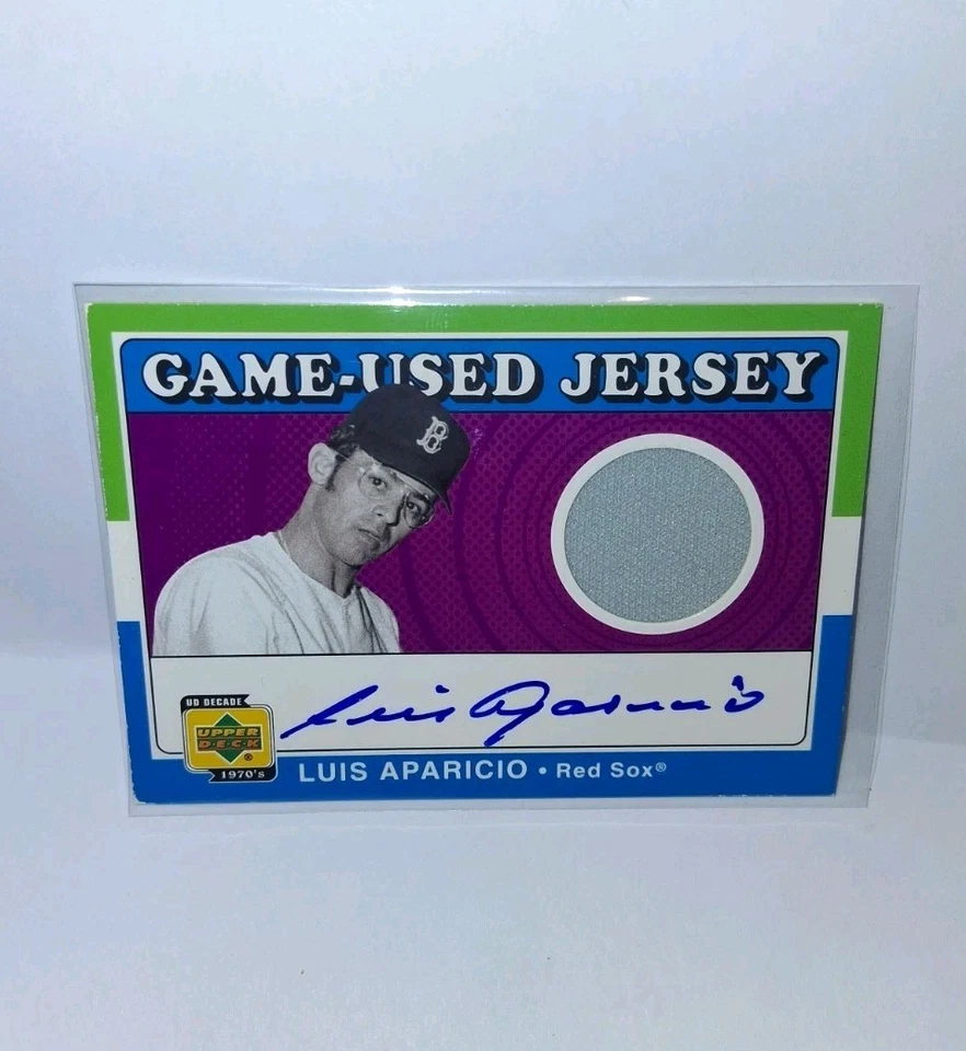2001 UD Decades Luis Aparicio - Parche doble - #SJ-LA en tarjeta automática - Camiseta HOF GU Foto 3 de 3