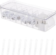 Clear Plastic Cable Organizer Box with Adjustment Compartments, Desk Accessories