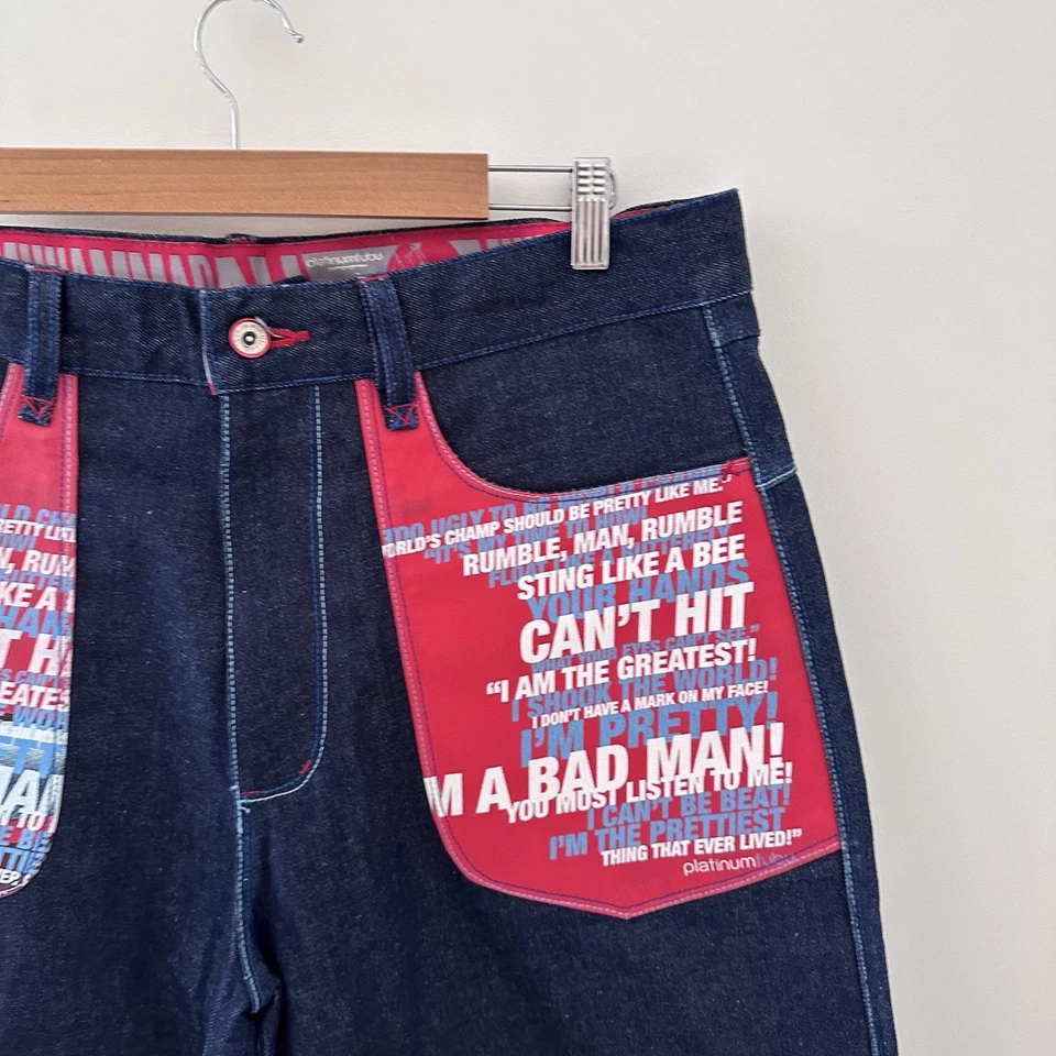 Винтажные Y2K Платиновые Шорты Fubu «Мухаммед Али» Мешковатые Джинсы - Графические - Мужские 36 - Изображение 4 из 4