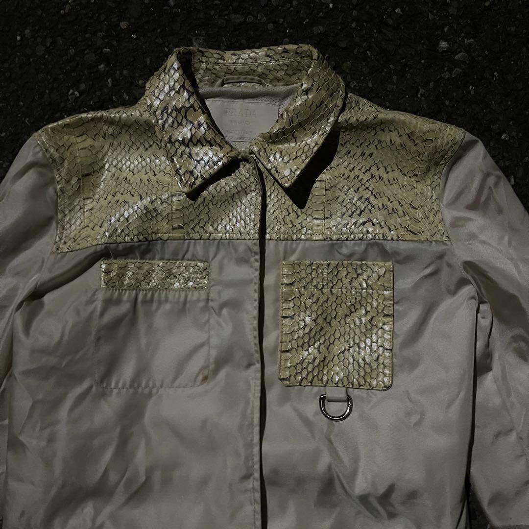 PRADA Nylon Jacket White Python-Detail Belted Out… - image 3