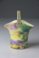 Vintage Noritake Hand Painted Handled Basket Bowl w/ Embossed Decoration Rare