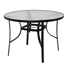 105cm Outdoor Garden Round Dining Table Patio Tempered Glass Top w/ Parasol Hole