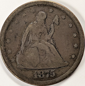 1875 San Francisco Twenty Cent Seated Liberty Silver Coin Reeded Edge 20c-102