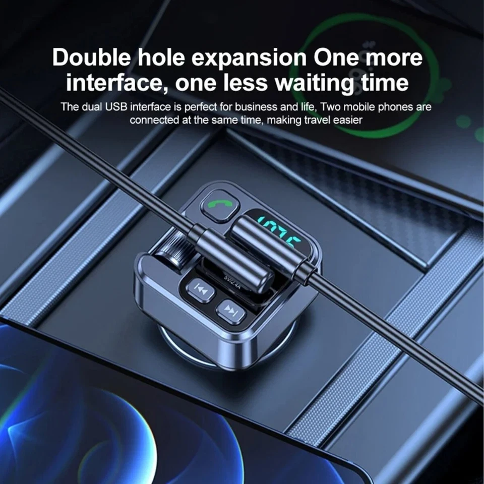 Bluetooth 5.1 FM Transmitter Auto Radio MP3 KFZ Dual USB/USB-C Ladegerät -DE NEU - Bild 4 von 4