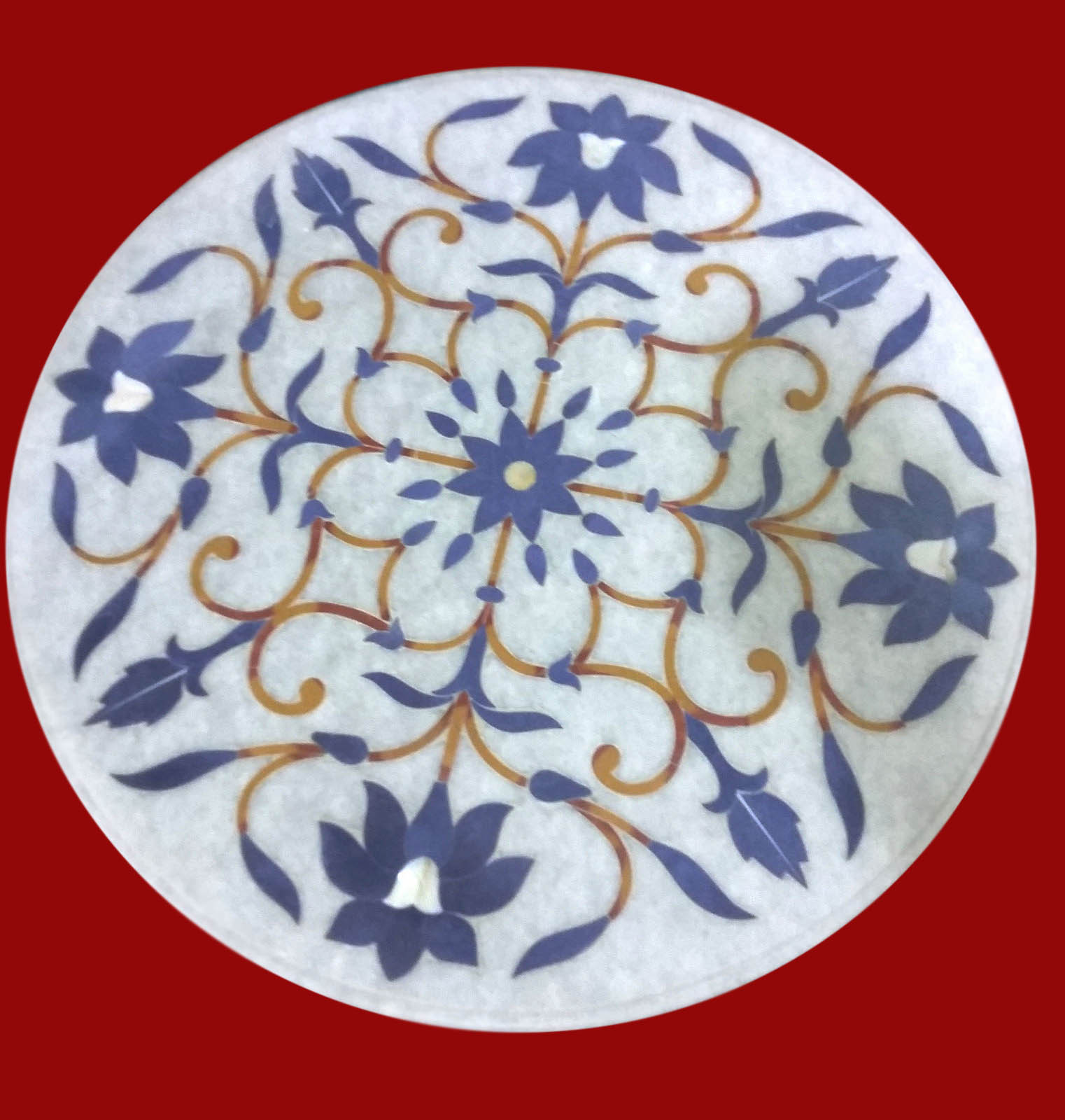 24 Inch Handmade Marble Coffee Table with Pietra Dura Artwork for Home Decor