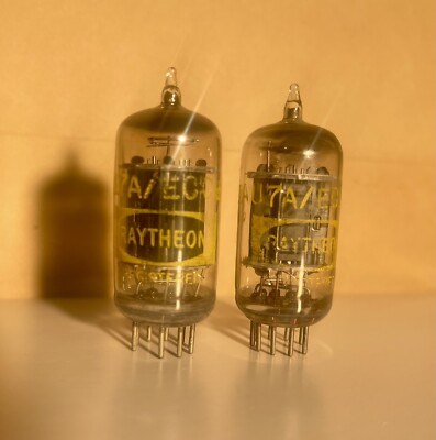 (x2) Pair Raytheon 12AU7 / ECC82 BLACK plate tubes Test Strong! - New Old Stock