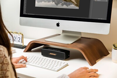 Walnut Wood Monitor Stand Riser Computer Desk Riser + Phone/Tablet Holder