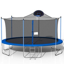 16ft Outdoor Trampoline with Enclosure Net Basketball Hoop for Kids Adlut