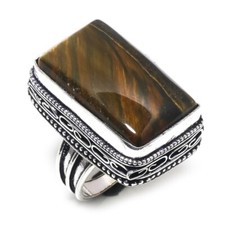 Tiger Eye Gemstone Cushion Shape Handmade Ring Jewelry Ring Size 6 Inches
