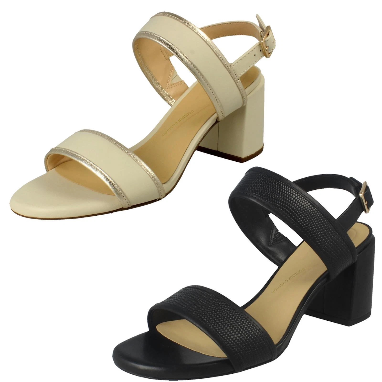 Sandali donna Clarks pelle tacco medio fibbia caviglia aperti estivi Ezoria Sling