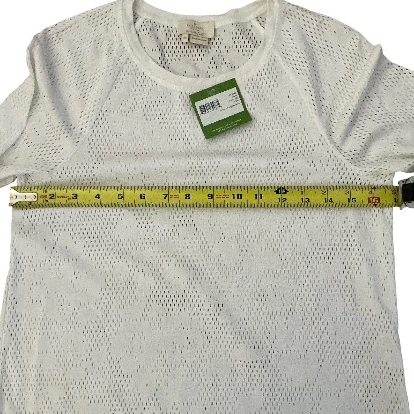 Top Kate Spade bianco a rete floreale manica lunga taglia XS NUOVO