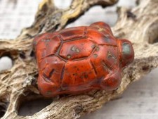 19x14mm Opaque Orange Travertine Czech Glass Turtle Beads - 4 Beads