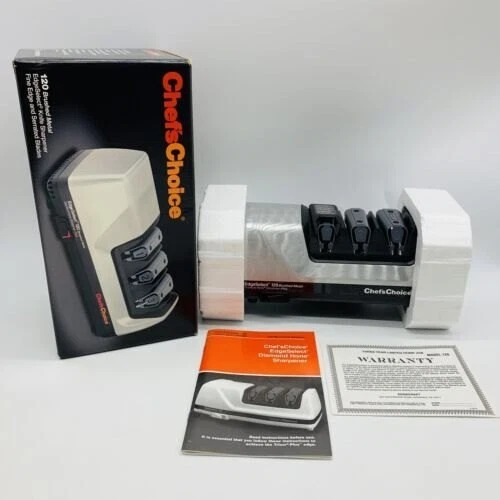 CHEF'S CHOICE - 120 Brushed Metal Sharpener -Fine & Serrated Blade Sharpener