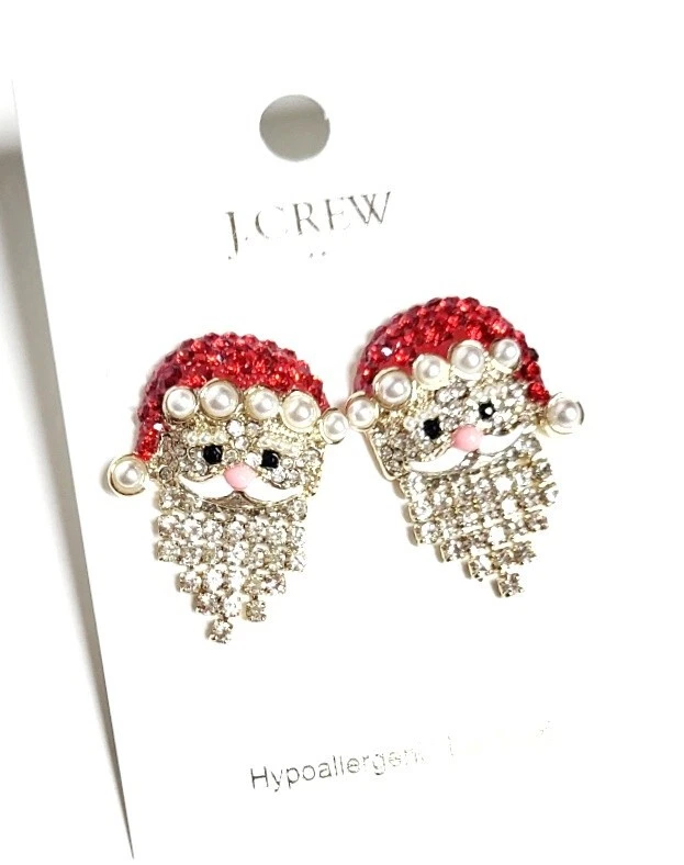 J.Crew Factory Santa Pave Crystal Earrings Crystal Red Gold Plated Brass NWT - Image 4 of 4