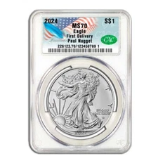 2024 Silver Eagle MS70 CAC Founder PAUL NUGGET Sign Label 1oz Silver
