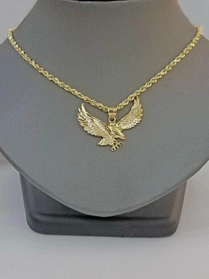Colgante de oro amarillo de 10k águila voladora corte diamante hombres mujeres real Foto 2 de 4