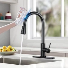 Black Sensor Touch on Kitchen Sink Faucet Pull Down Sprayer Mixer Tap with Cover