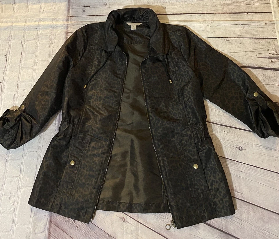 Chaqueta Laura Ashley Mujer Estampado Animal Cremallera Completa Marrón Negro Pequeña Ligera Foto 2 de 4