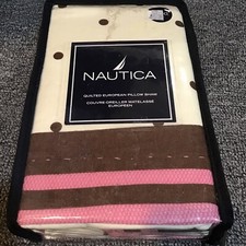 Nautica Savannah Euro Sham Quilted Pink Brown Dots Pillow Cover 26x26