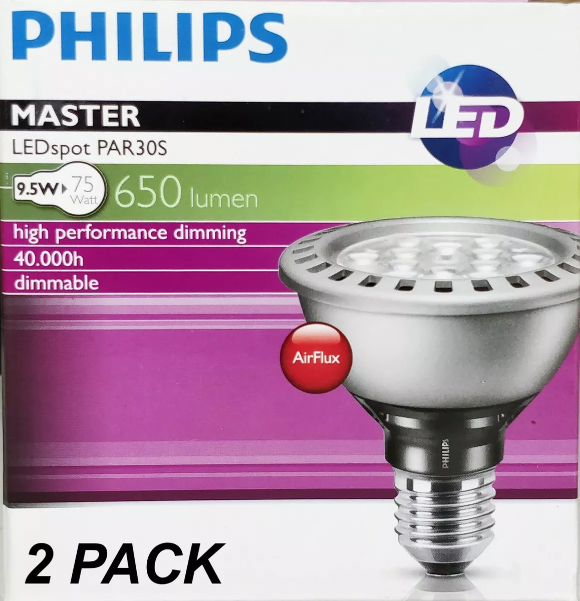 2 x Philips Master Dimmable LED PAR30 Spot Light Globes 9W 240V E27 Screw Warm