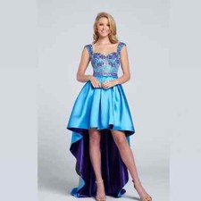 Ellie Wilde Mon Cheri Blue Purple Floral High Low Gown, Sz 12