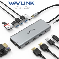 Wavlink USB C Laptop Docking Station Triple Display 4K Dual HDMI 2K DP 89W PD
