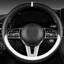 Black/White Leather Car Steering Wheel Cover Anti-catch Cars Decor Accessories  
