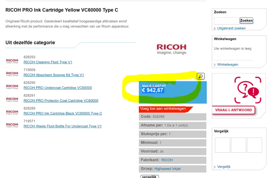 Yellow Pro Ink Cartridge 10L RICOH VC60000 Type C Fresh Stock December 2019   - Image 2 of 4