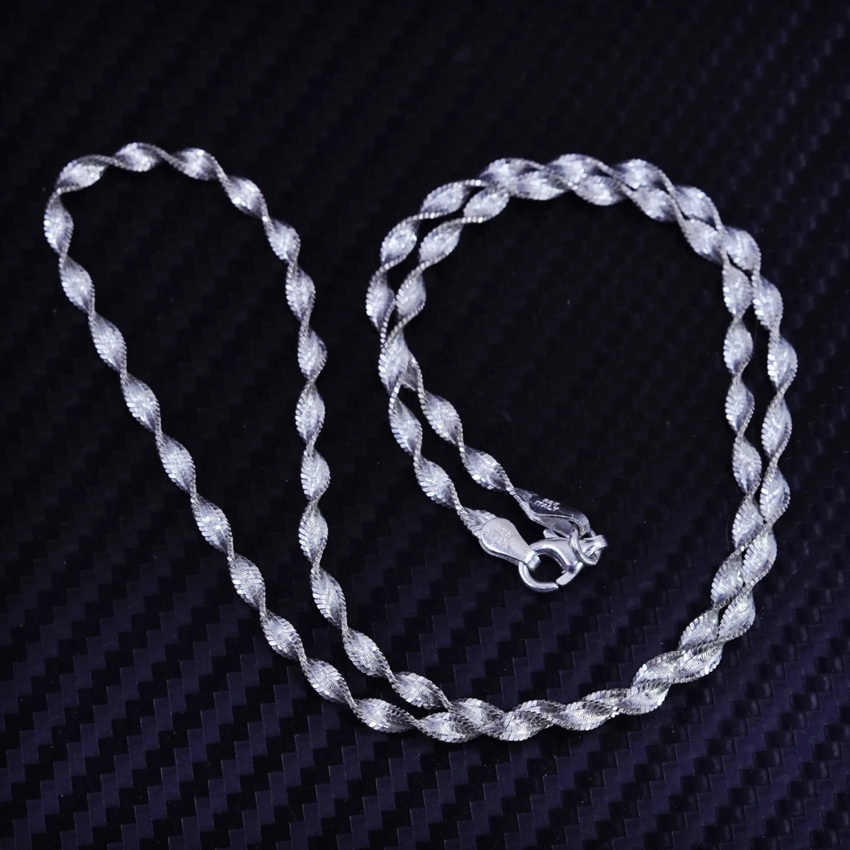 18 3mm vintage sterling silver 925 twisted herringbone chain necklace