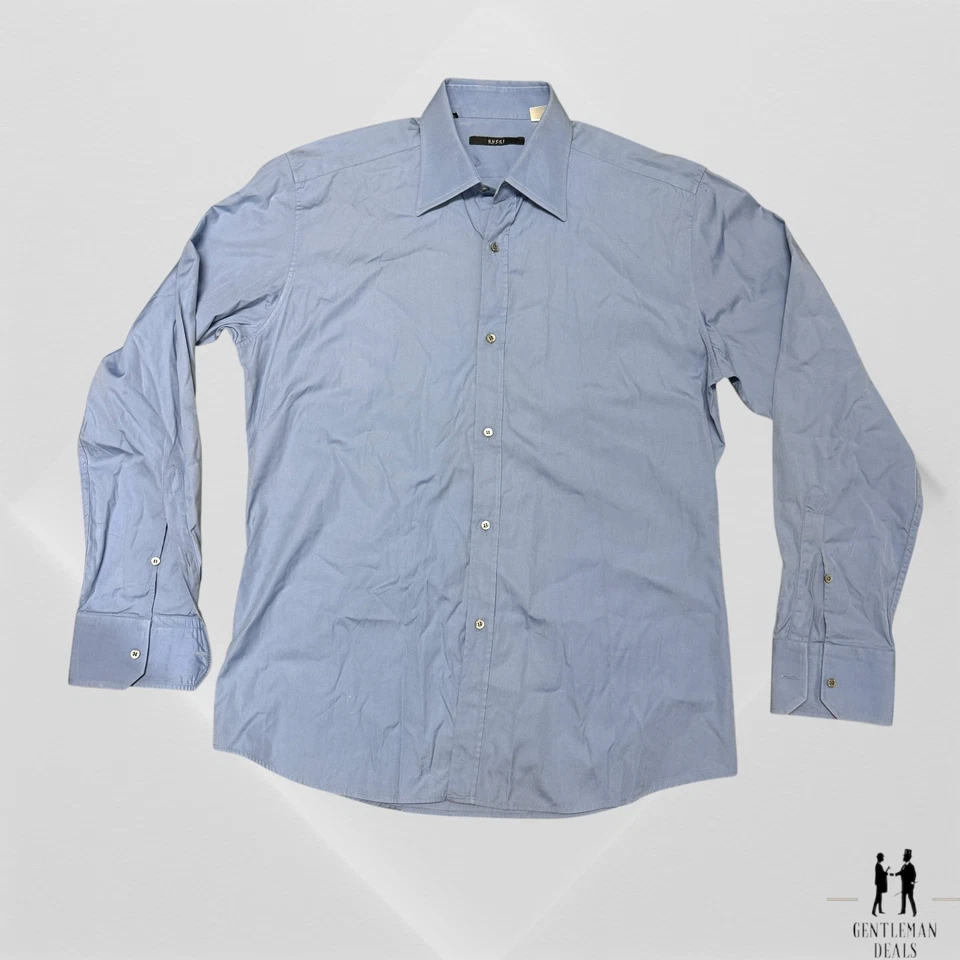 Gucci Button Down Blue Long Sleeve Shirt Button Logo Size 41 16 23x33 - Image 4 of 4