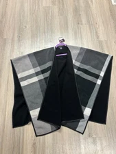 Women's Wrap Shawl One Size Plaid Eivissa Black Gray Soft Fleece Reversible