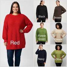 NEW Ex Yours Clothing Women's Plus Size Longline Jumper Pullover Round Neck