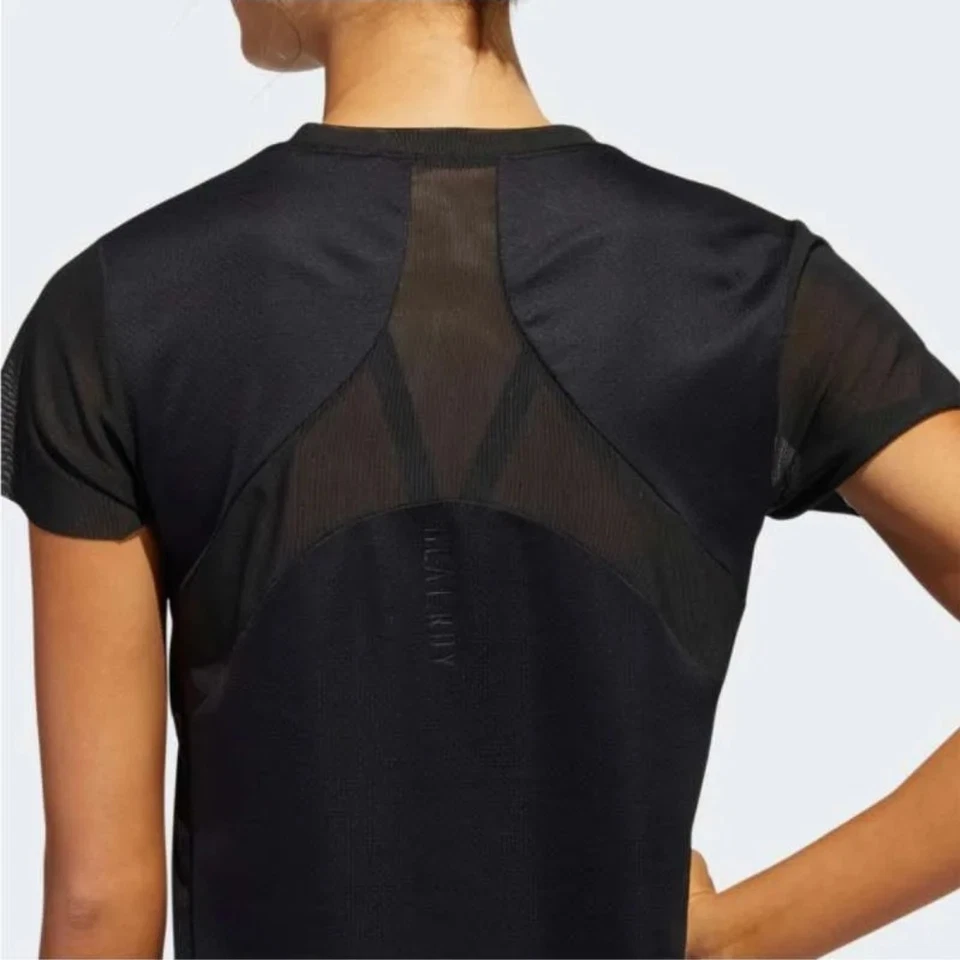 Camiseta Adidas HEAT.RDY Mujer Entrenamiento Top Negra Manga Corta Gimnasio Transpirable Foto 3 de 4