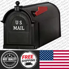 Black Post Mount Mailbox Large Keeps Mail Dry Heavy Duty for Rural High Quality