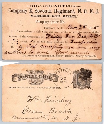 1886 NJ National Guard Order Freehold Vredenburgh Rifles Postal Card