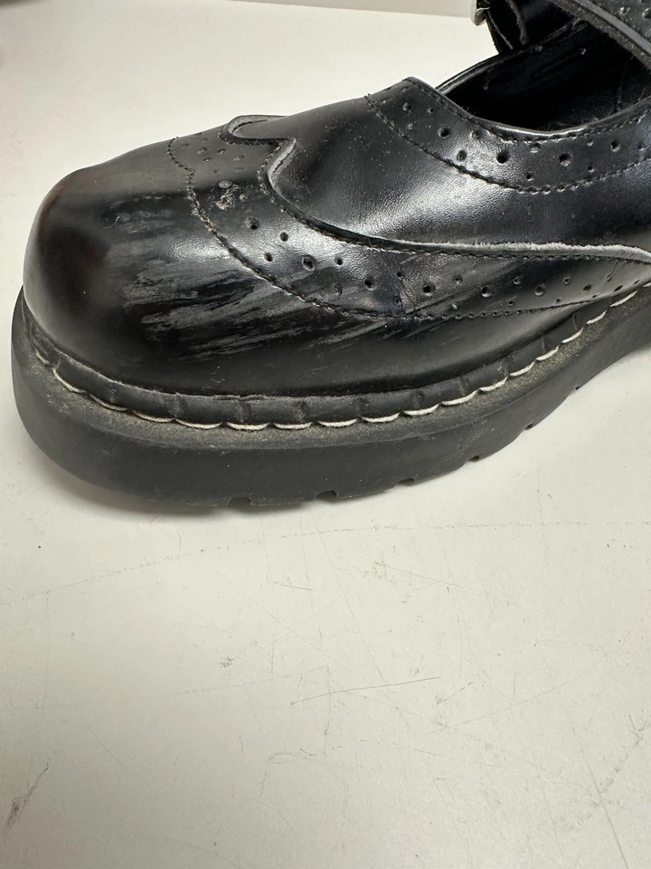 TUK Black Leather Brogue Mary Jane Buckle Platforms Shoes US W11 / EU42 / UK9 - Image 2 of 4