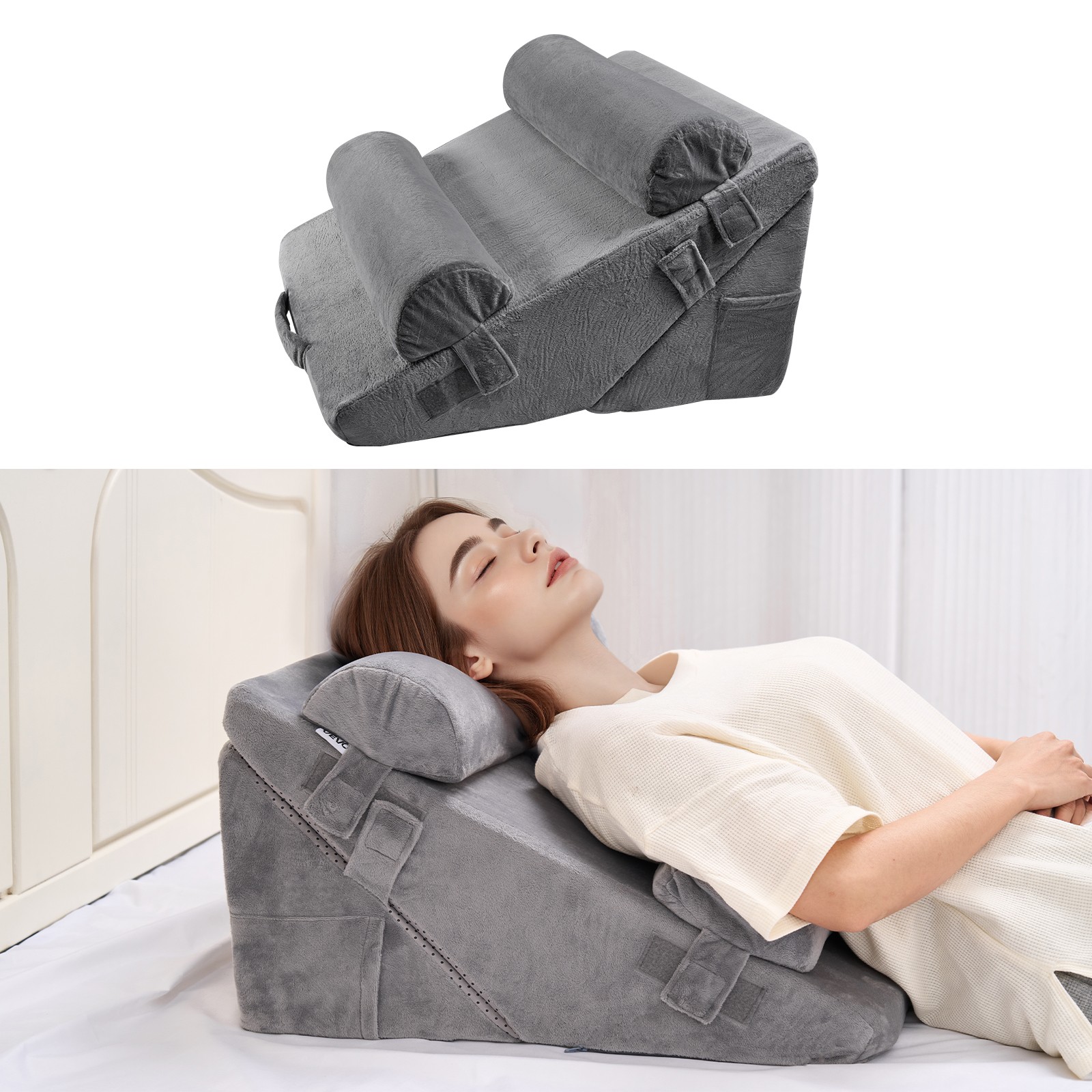 Coussin incliné de lit VEVOR oreiller triangulaire réglable pour le dos et les jambes en mousse
