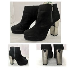 H&M Black Platform Suede Ankle Boots with Silver Metallic Heel - EUR40 UK7