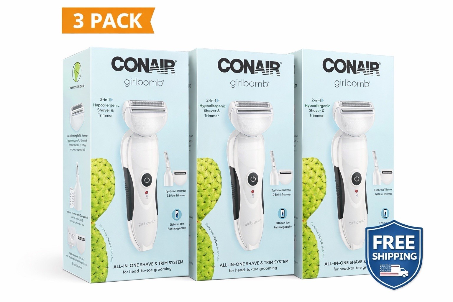 & Trimmer 2-in-1 Rechargeable 3 Pack