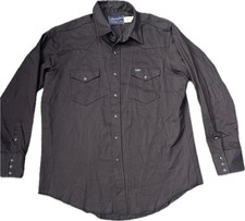 Wrangler Western Shirt Mens 17.5 35 XL Long Tail Black Snap Button Cowboy USA