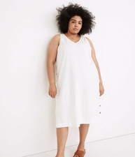 Madewell Linen Shift Dress Minimalist Lagenlook 1X Sleeveless Buttons V-neck NEW
