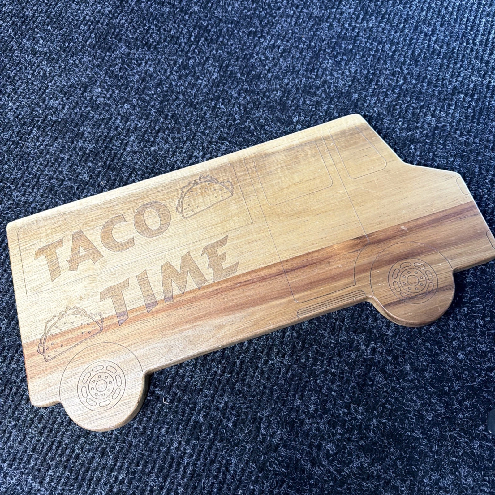 Taco Time Truck Cutting Board Charcuterie 18" Acacia Wood