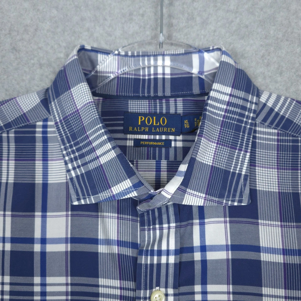 Polo Ralph Lauren Shirt Mens XL Blue Performance Smart Casual Plaid Long Sleeve - Image 4 of 4