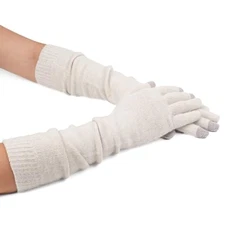 Flammi Women Knit Long Gloves Touchscreen Wool Blended Arm Warmers with White