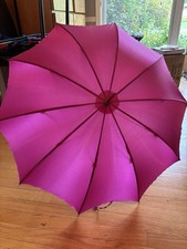 Vintage Italian Pink Nylon Parasol With Ornate Silver Handle And Sleeve