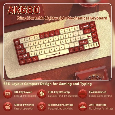 AJAZZ AK680 60 % kabelgebundene mechanische Gaming-Tastatur Hot-Swap-fähig