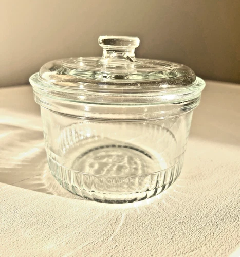 Vintage Anchor Hocking Clear Glass Small Round Dish w/ Lid~16oz