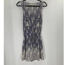 Be Beach Exist Boho Print Blue Cinch Waist Mini Lined Dress Women’s Small
